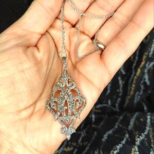 Judith Jack Necklace Sterling Silver Scroll Marcasite Pendant Charm
